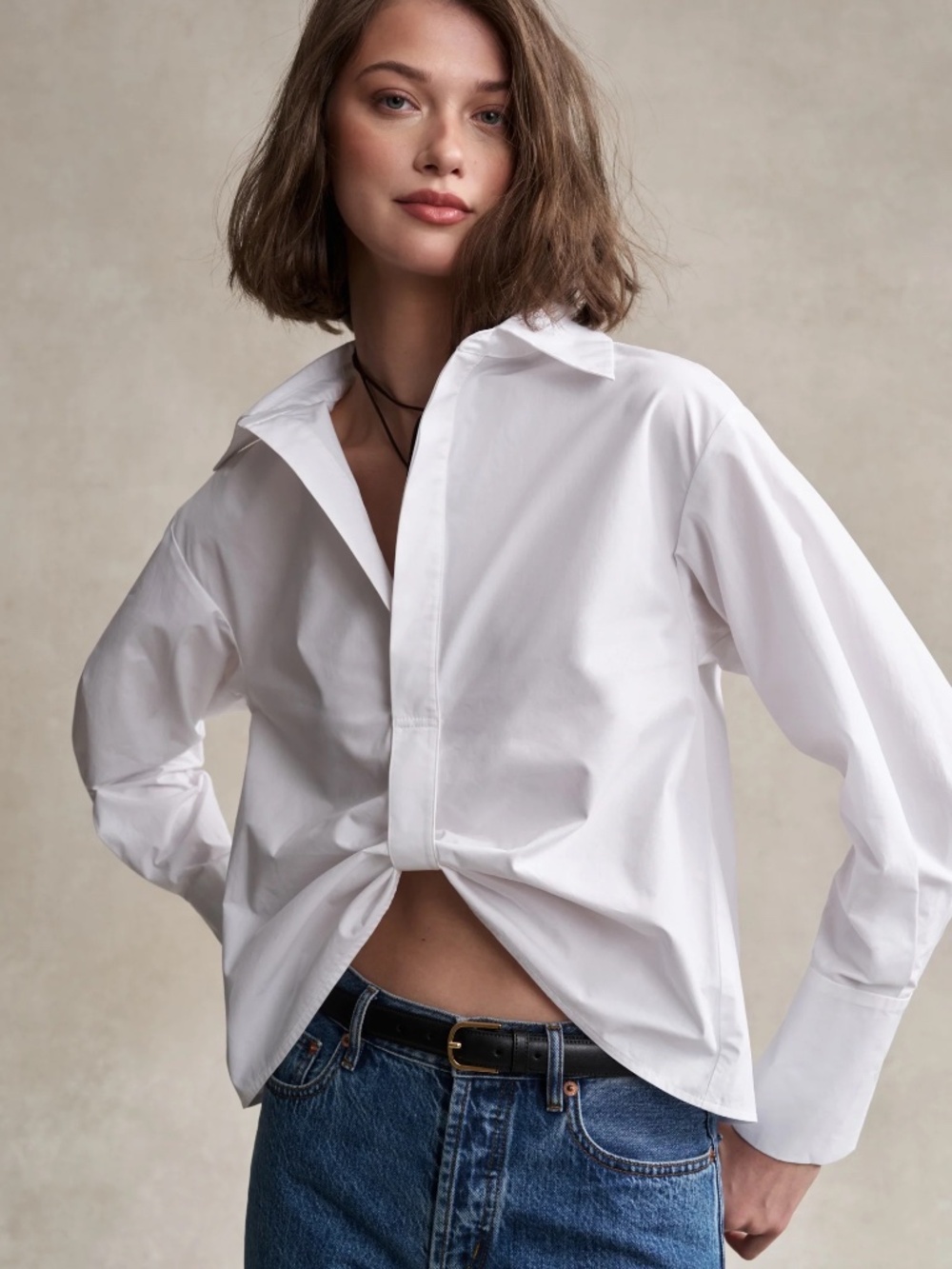 Hevron Paola Top — White Cotton Poplin, Size S - Picture 4 of 6